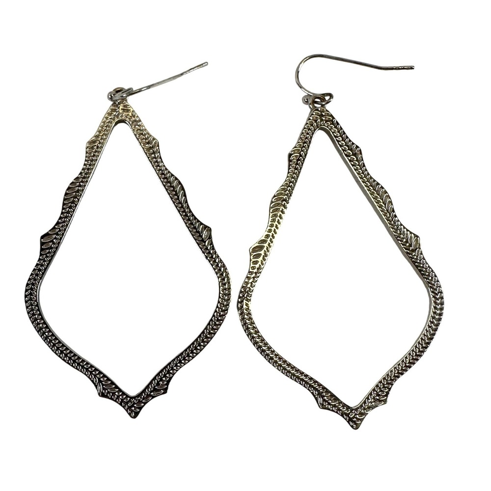 Kendra Scott Sophia Drop Earrings Silver Tone Filigree Open Frame Moroccan Style
